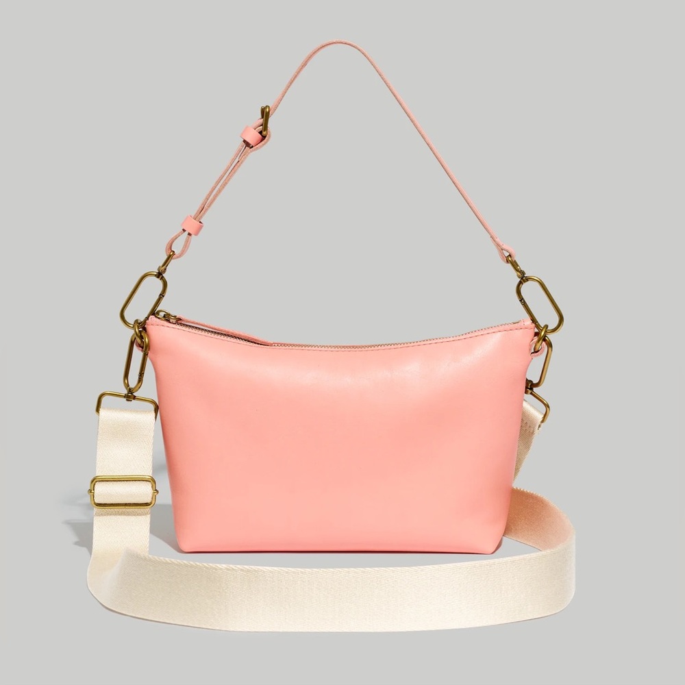 the madewell leather carabiner crossbody sling bag pink
